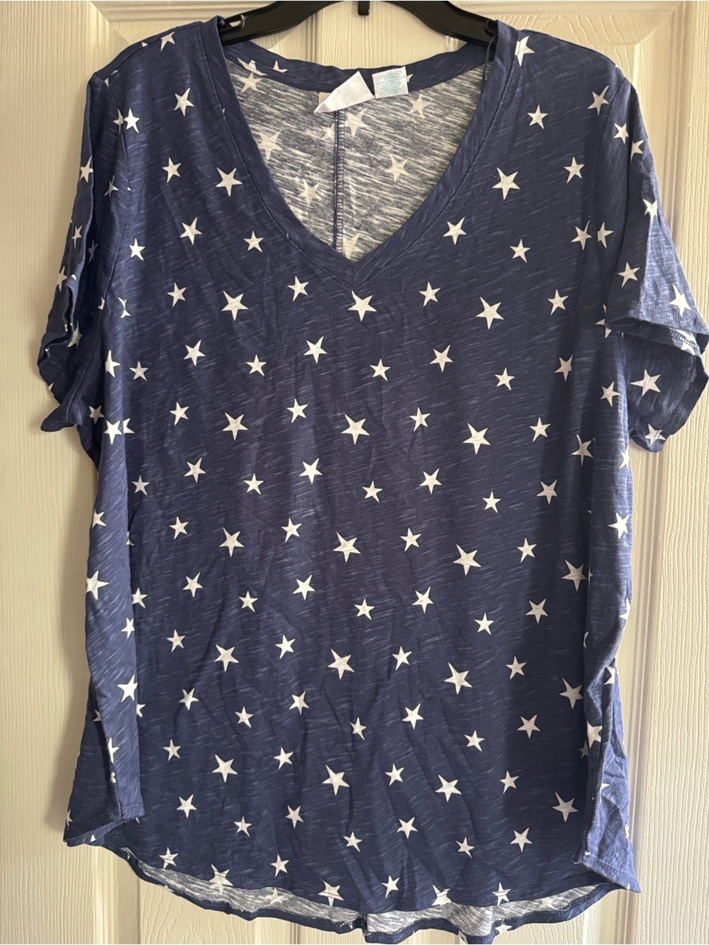 Cynthia Rowley Patriotic Navy Star Print V-Neck Short Sleeve Tee size XL